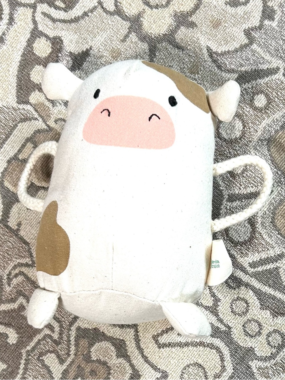 4/$20 Baby Cow Moo Sound Panda Crate Cotton Canvas Rope Handles /Tail 6” Stuffed